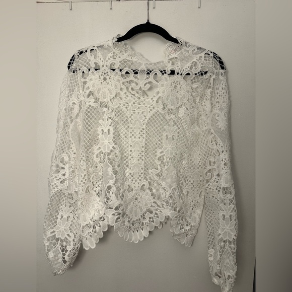 Coquette Romantic Jealous Tomato White Lace Long Sleeve Top – Size Large - Picture 1 of 5